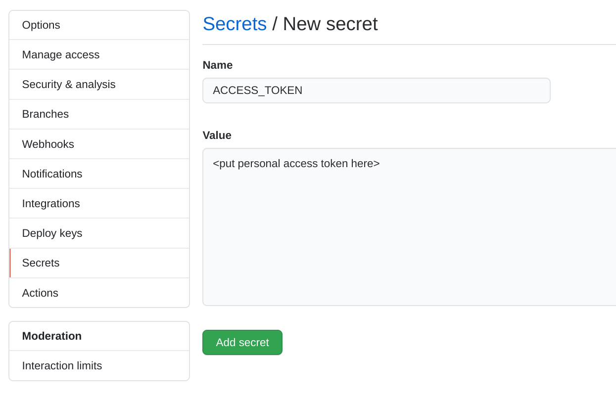 Adding GitHub secret